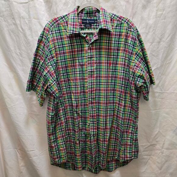 Ralph Lauren Blake 100% cotton green red plaid casual button-down mens shirt XL - Picture 1 of 10